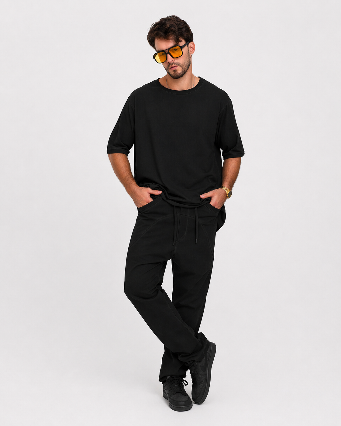 Offset seam T-shirt in black
