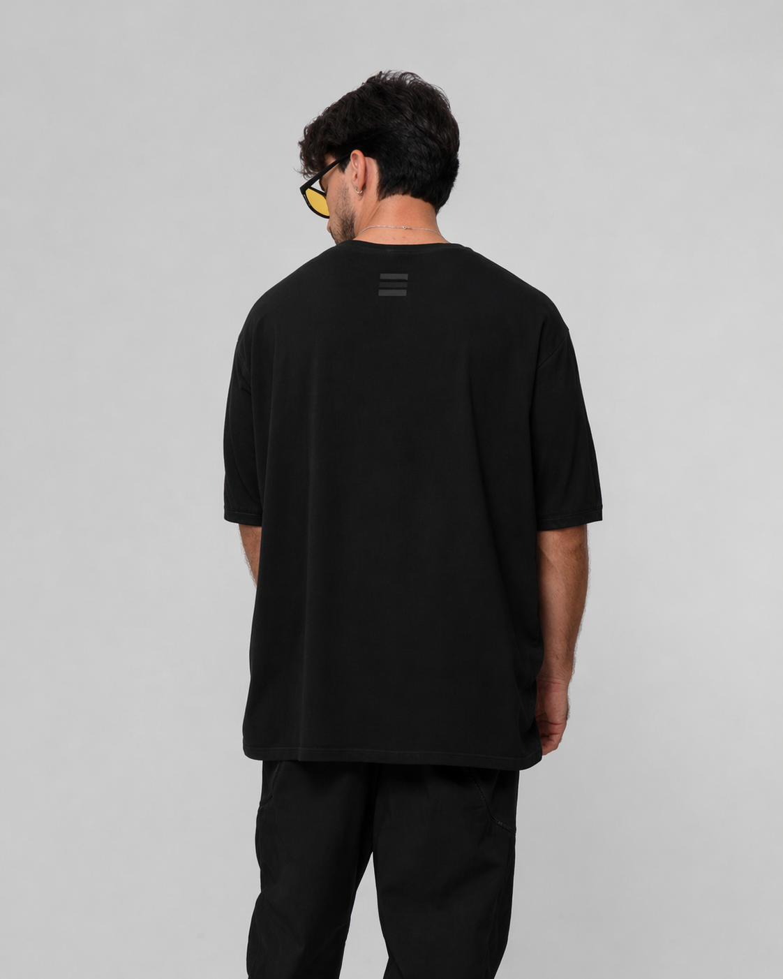 Offset seam T-shirt in black