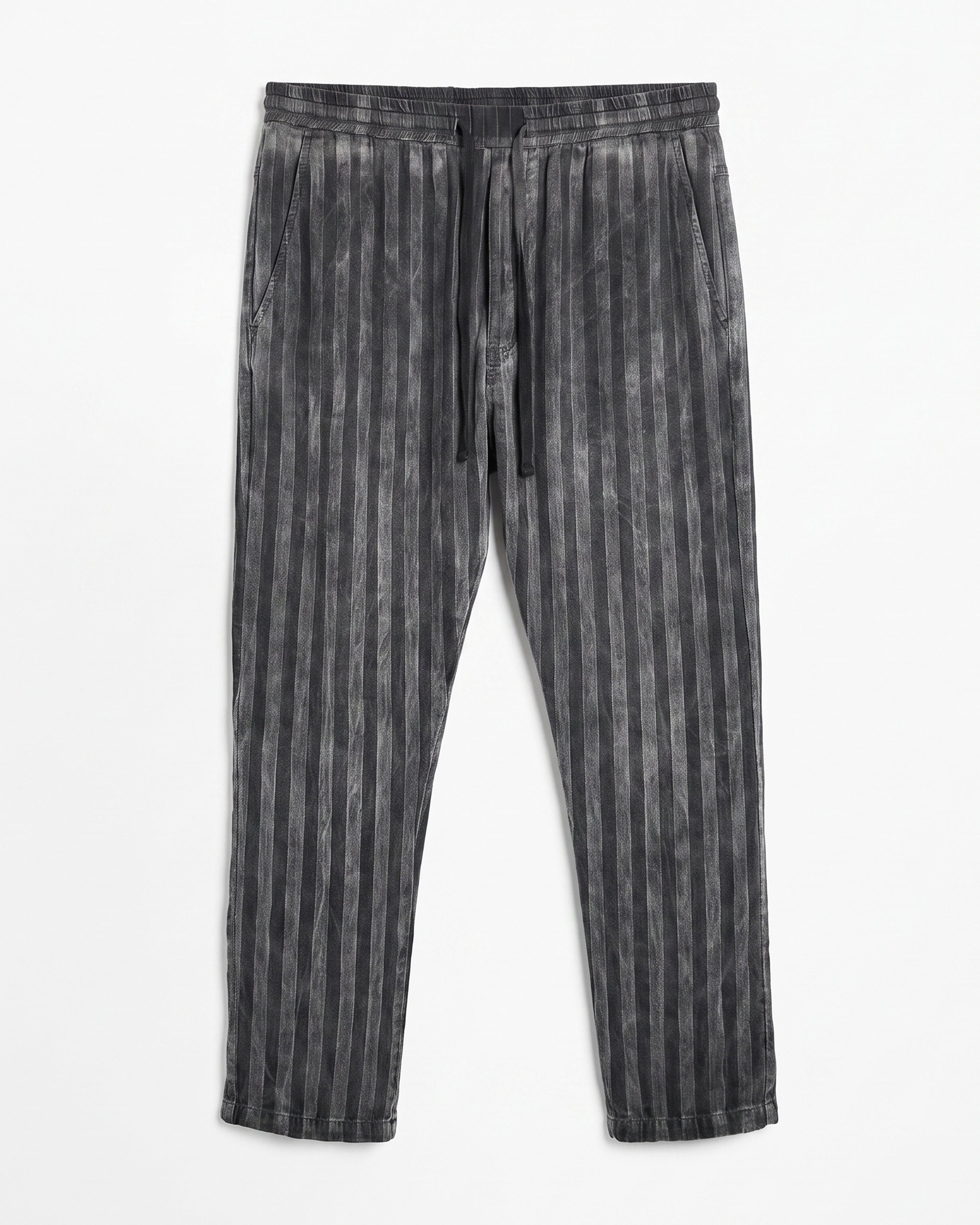 Stripy Pants with Elastic Drawstring in Grey