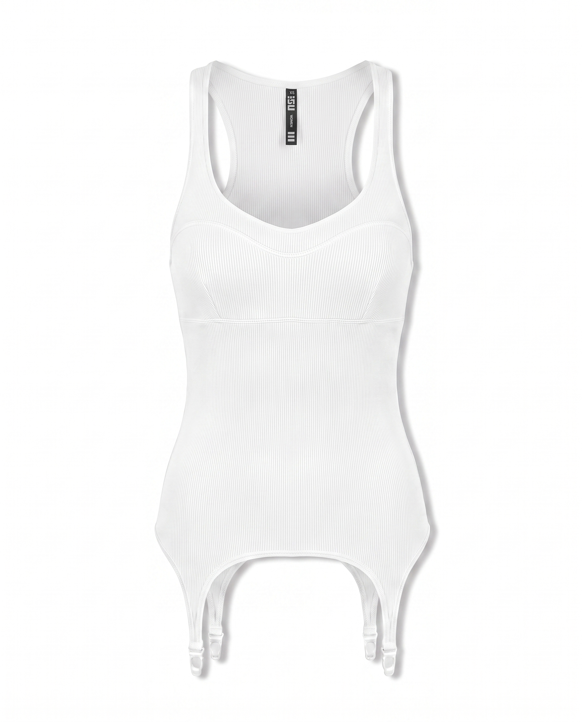Suspender Rib Top in White