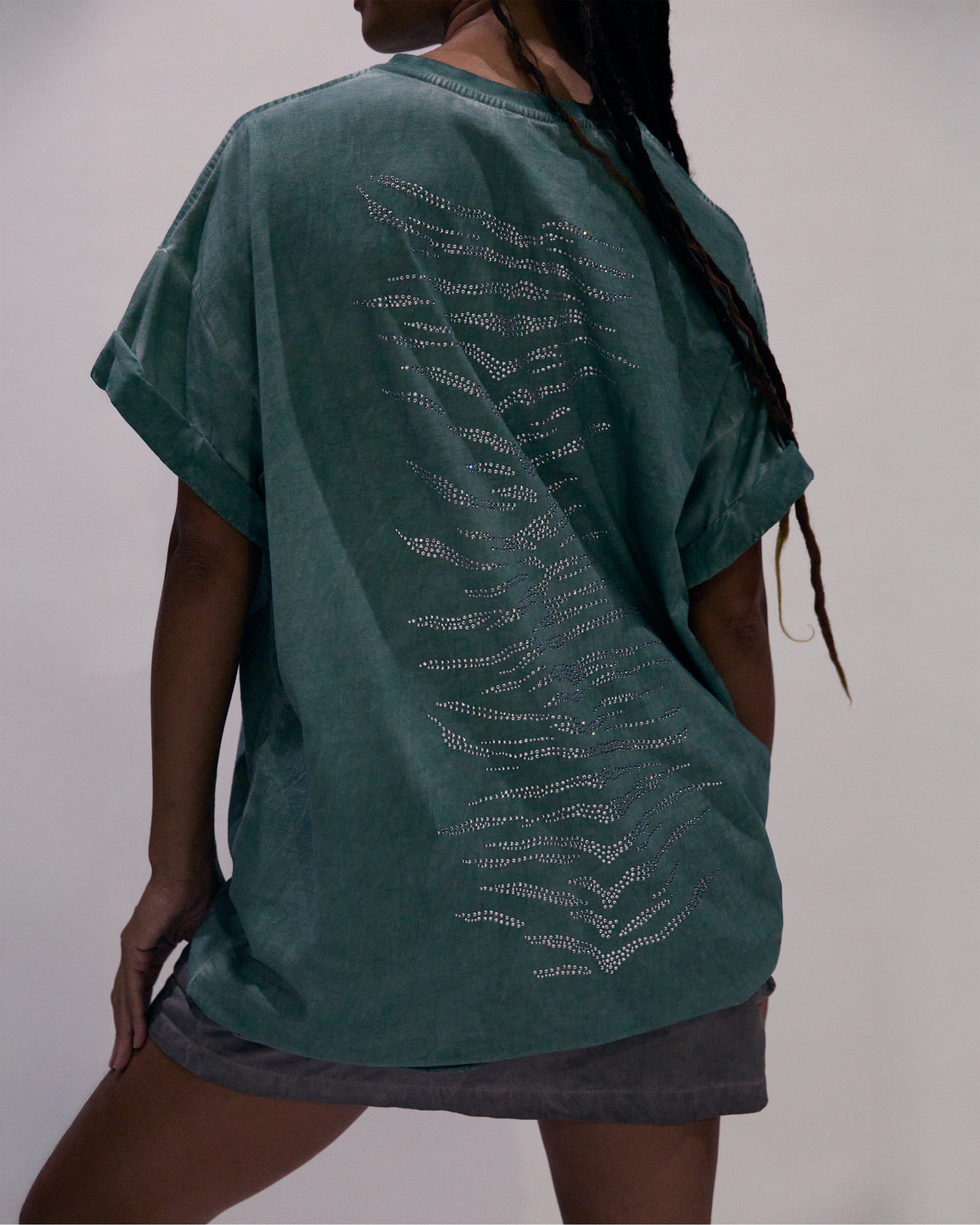 Rhinestone T-shirt in turquoise