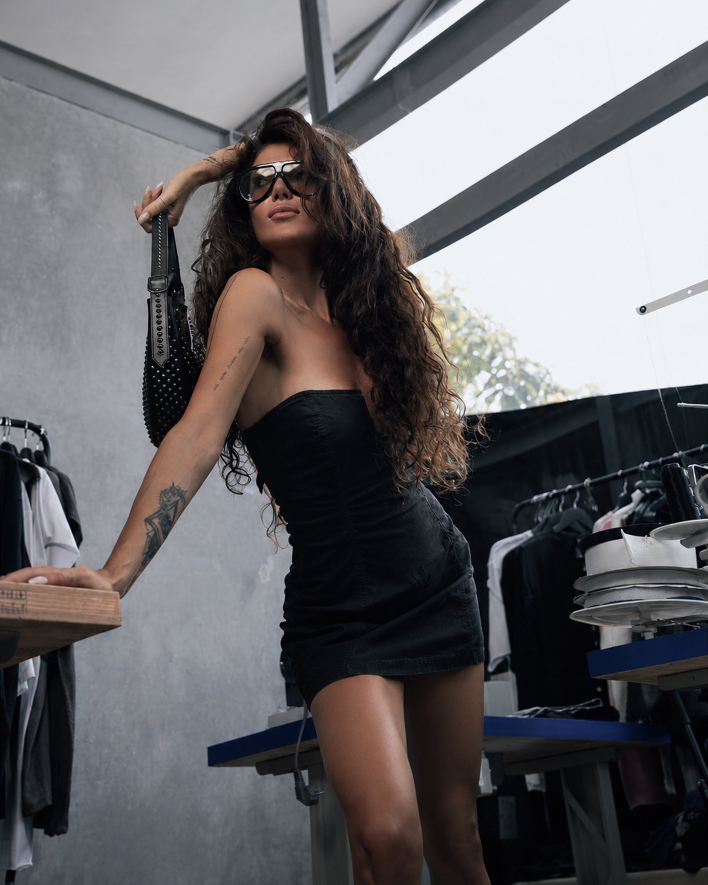 Lace-Up Corset Mini Dress in Black