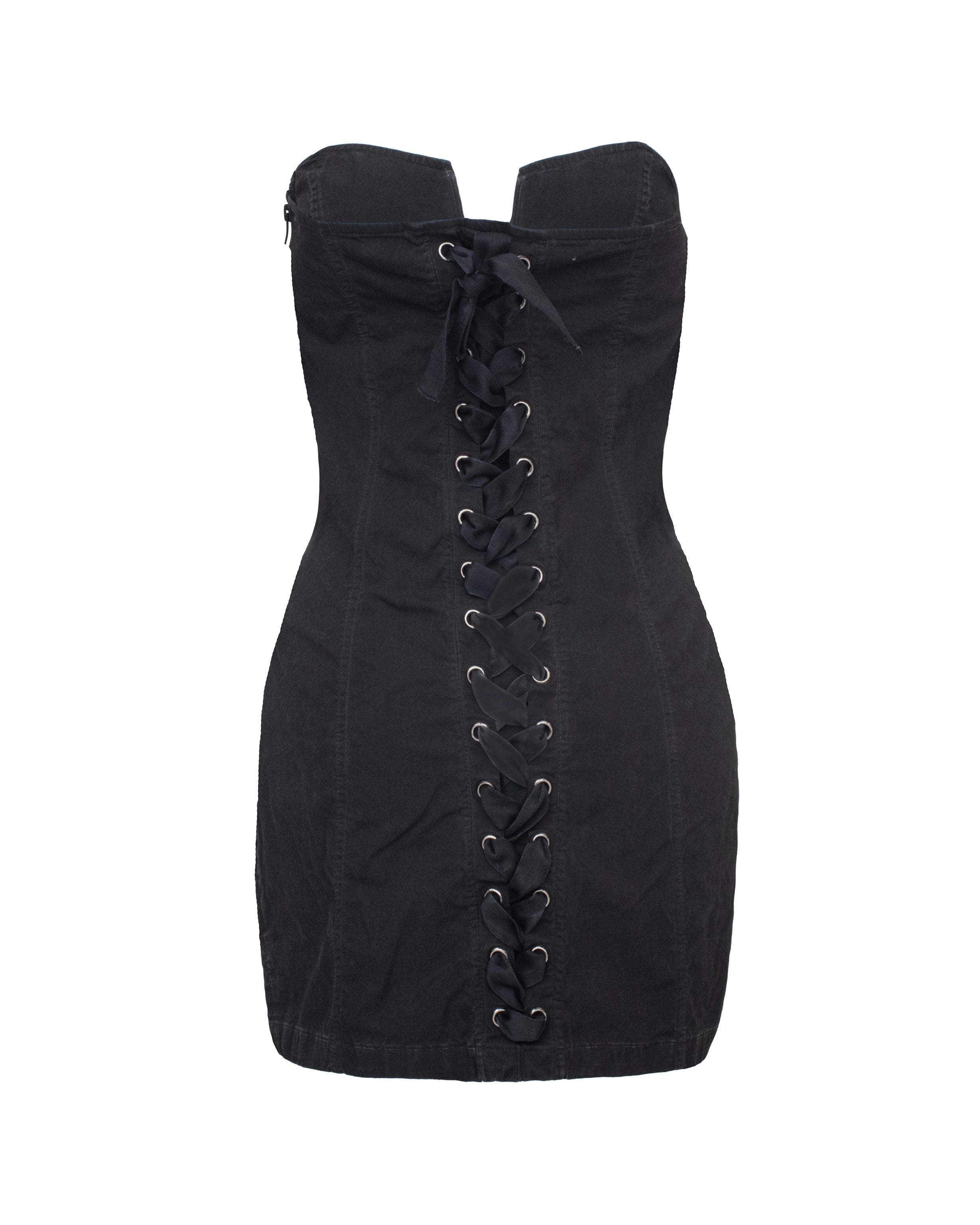 Lace-Up Corset Mini Dress in Black