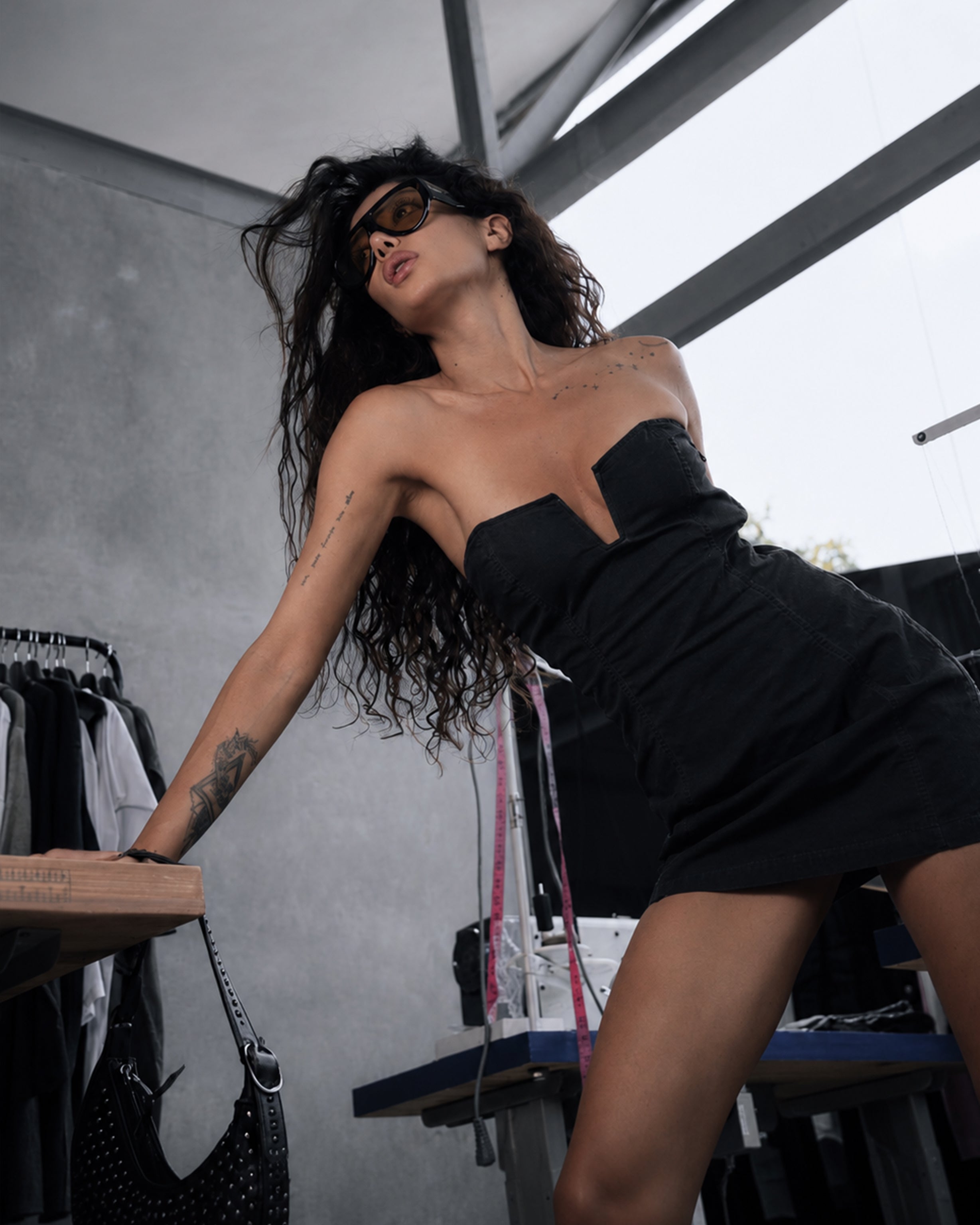 Lace-Up Corset Mini Dress in Black