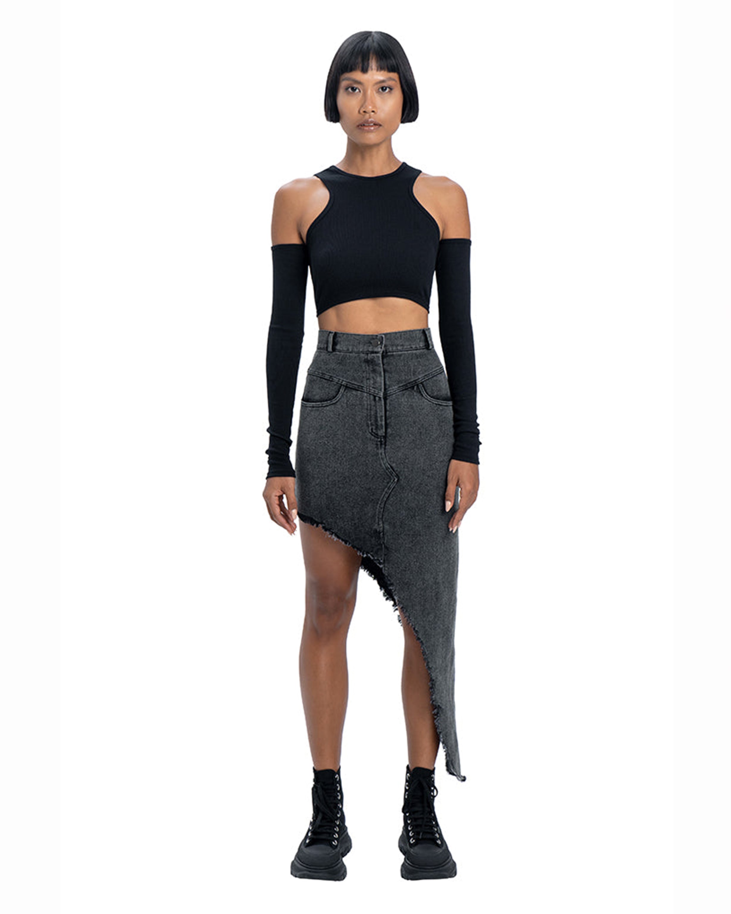 Rib top with sleeves in black